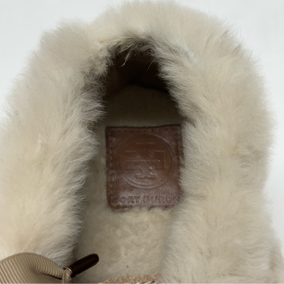 Tory Burch Aberdeen Split Suede Genuine Rabbit Fur Trim Slipper Natural/Camel 7 - Picture 8 of 17